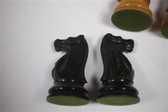 Possibly Ayres NOT Jaques & Sons, London. A Staunton pattern boxwood and ebony chess set, king 4.25in.